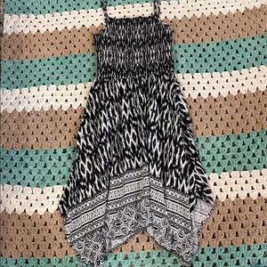 Japna Textured Black White Patterned Handkerchief Hem Dress Womans sz Medium